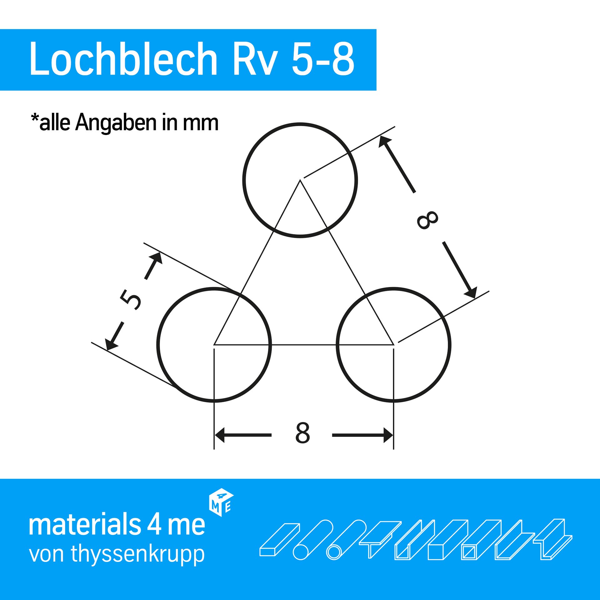 Lochblech aus Stahl verzinkt Rv 5-8 | technische Zeichnung