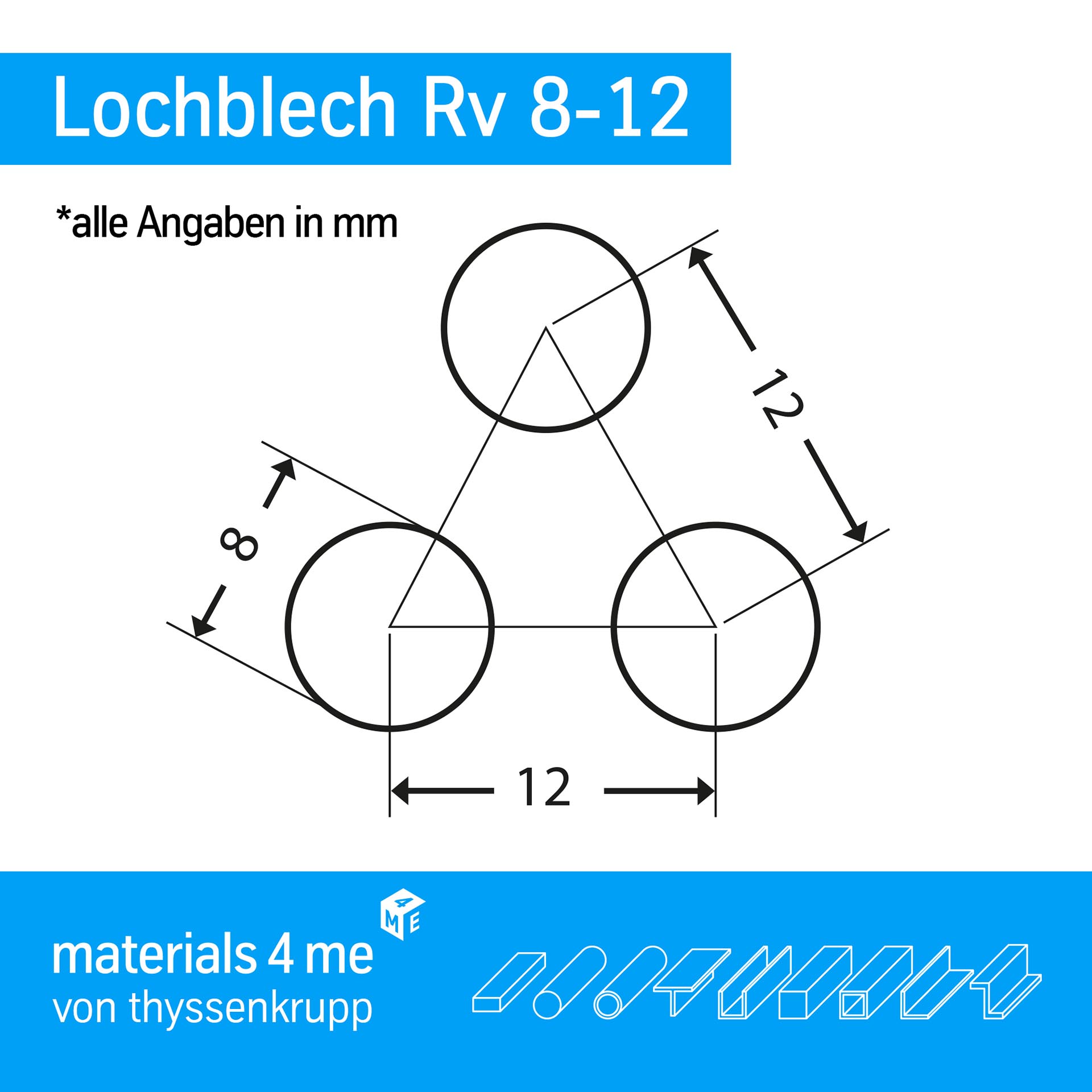 Lochblech aus Aluminium Rv 8-12 | technische Zeichnung