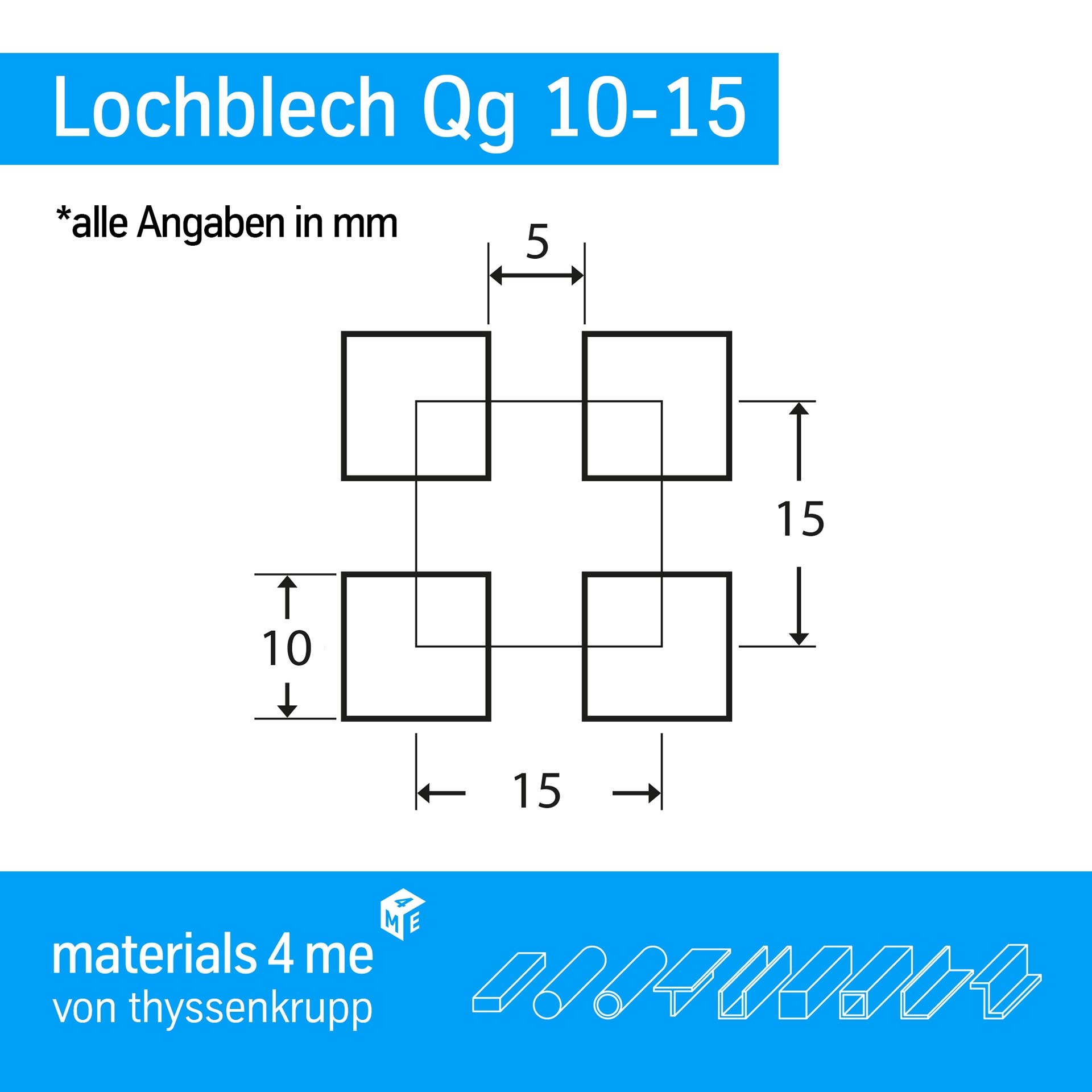 Lochblech aus Stahl verzinkt Qg 10-15 | technische Zeichnung